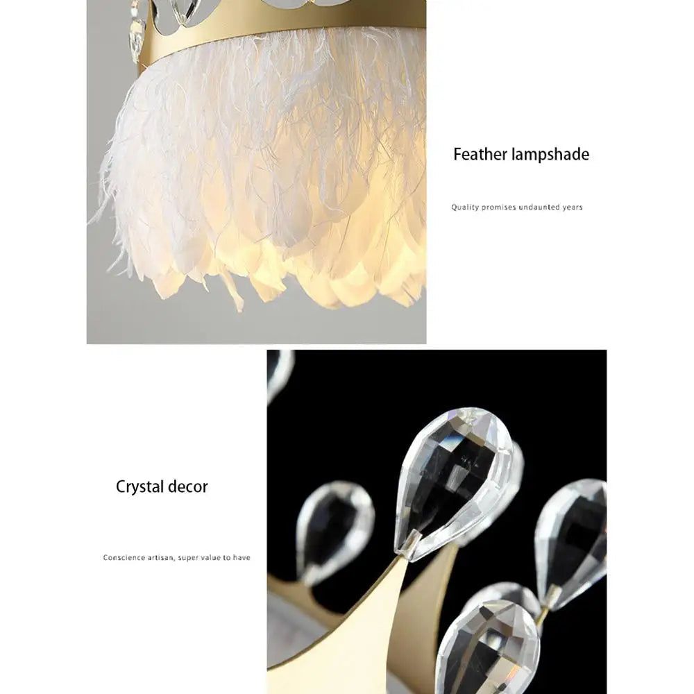 ChandeliersDecor.com-Kids Room Nursery Lighting-White Feather Crown Crystal Pendant Light - Illuminate Your Space with Ethereal Elegance