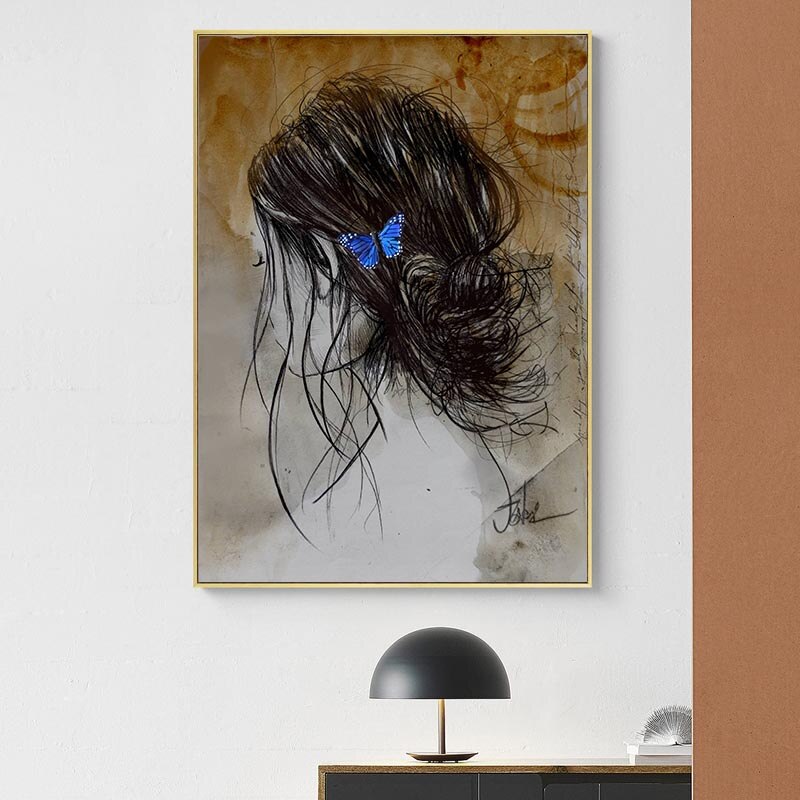 ChandeliersDecor.com-Wall Posters-Woman and Bird: Girl and Bird Poster Canvas Wall Art