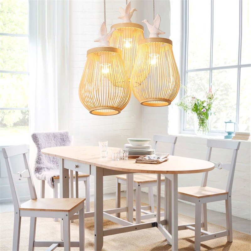 ChandeliersDecor.com-Pendant Lights-Wooden Bird Cage LED Pendant Light - Bird Pendant Light