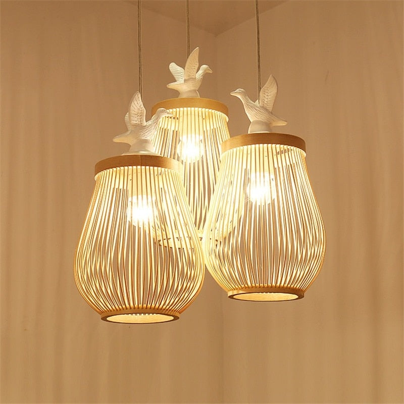 ChandeliersDecor.com-Pendant Lights-Wooden Bird Cage LED Pendant Light - Bird Pendant Light