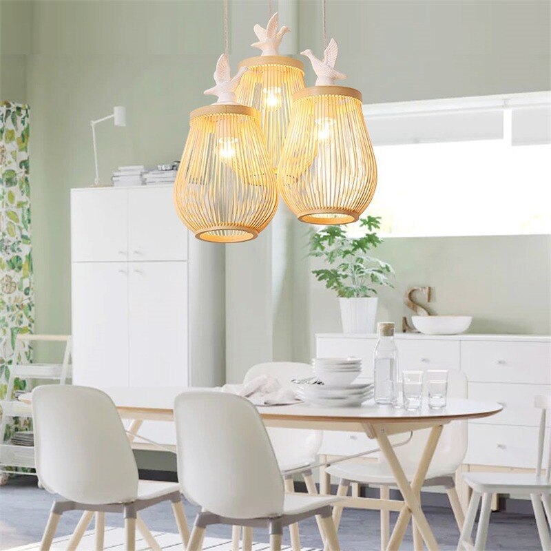 ChandeliersDecor.com-Pendant Lights-Wooden Bird Cage LED Pendant Light - Bird Pendant Light