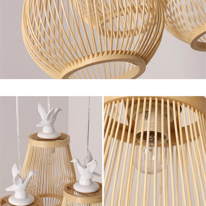 ChandeliersDecor.com-Pendant Lights-Wooden Bird Cage LED Pendant Light - Bird Pendant Light