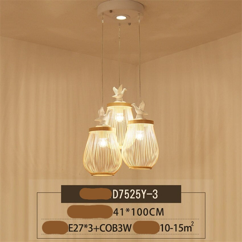 ChandeliersDecor.com-Pendant Lights-Wooden Bird Cage LED Pendant Light - Bird Pendant Light