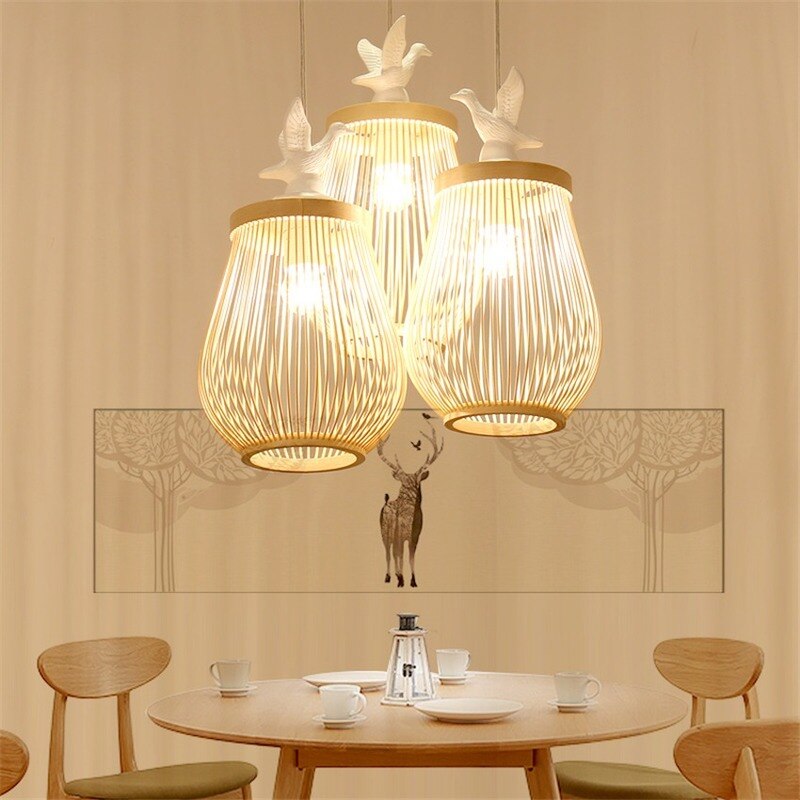 ChandeliersDecor.com-Pendant Lights-Wooden Bird Cage LED Pendant Light - Bird Pendant Light
