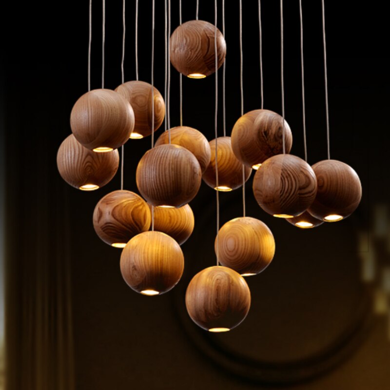 ChandeliersDecor.com-Staircase Chandelier-Wooden Globe Pendant Light: Stylish Illumination