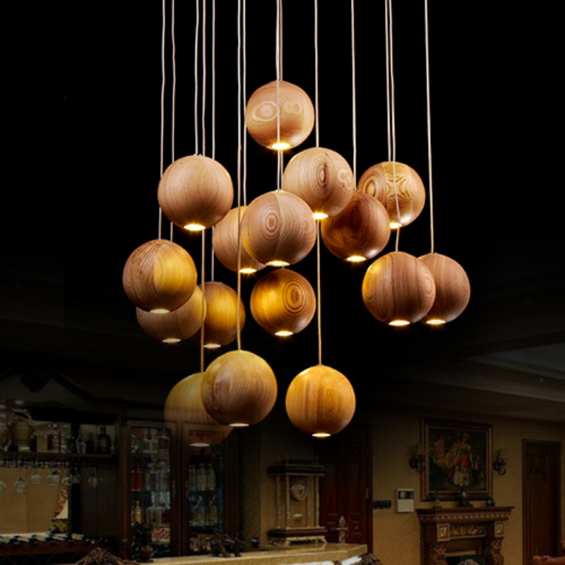 ChandeliersDecor.com-Staircase Chandelier-Wooden Globe Pendant Light: Stylish Illumination