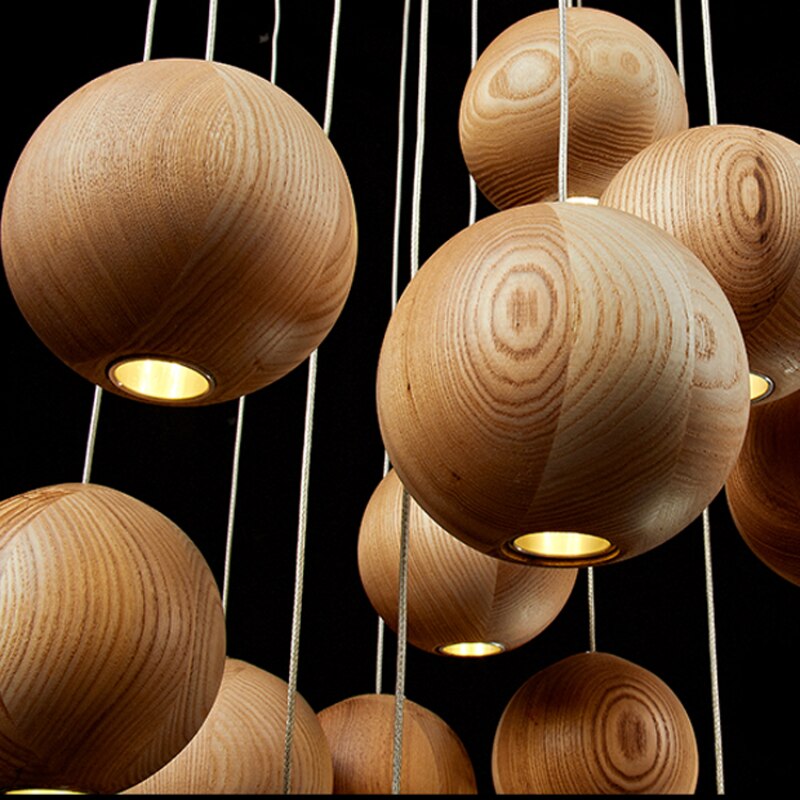 ChandeliersDecor.com-Staircase Chandelier-Wooden Globe Pendant Light: Stylish Illumination