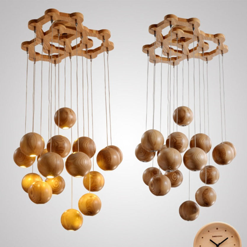 ChandeliersDecor.com-Staircase Chandelier-Wooden Globe Pendant Light: Stylish Illumination
