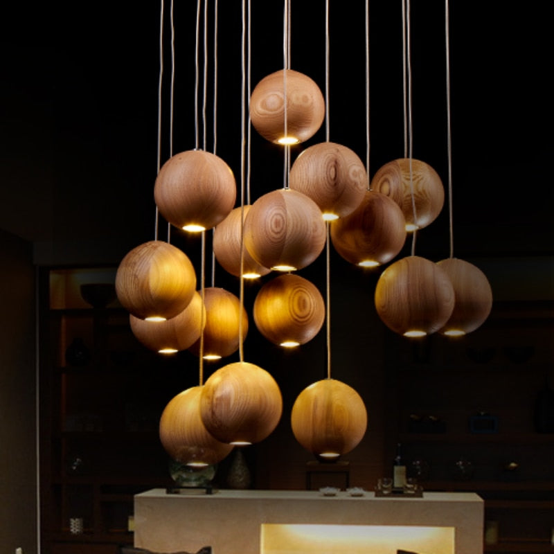 ChandeliersDecor.com-Staircase Chandelier-Wooden Globe Pendant Light: Stylish Illumination