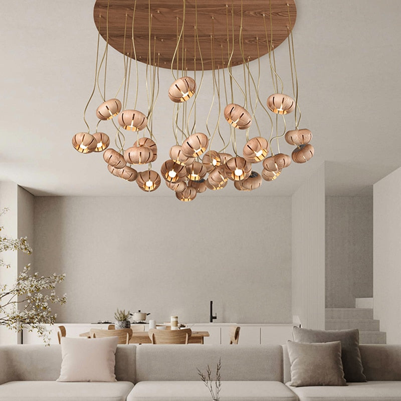 ChandeliersDecor.com-Pendant Lights-Wooden LED Chandelier: Illuminate with Natural Charm