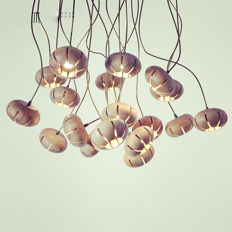 ChandeliersDecor.com-Pendant Lights-Wooden LED Chandelier: Illuminate with Natural Charm