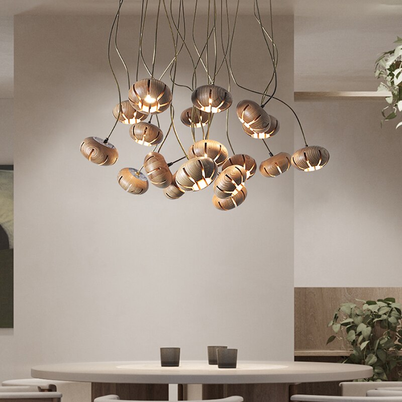 ChandeliersDecor.com-Pendant Lights-Wooden LED Chandelier: Illuminate with Natural Charm