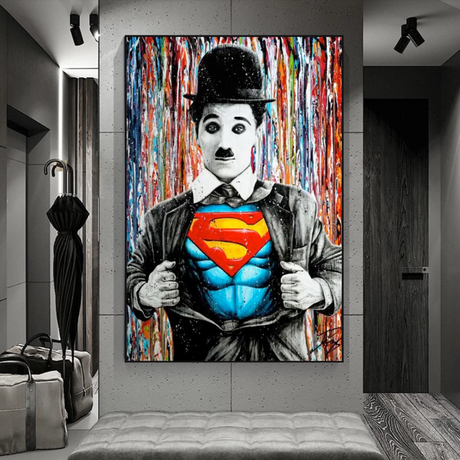 Charlie as Super Man Canvas Wall Art-ChandeliersDecor