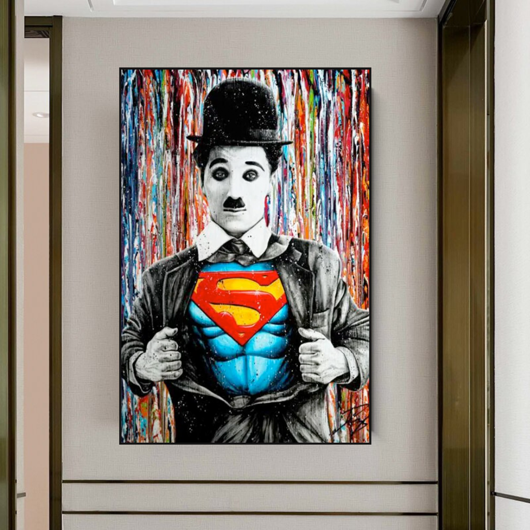 Charlie as Super Man Canvas Wall Art-ChandeliersDecor