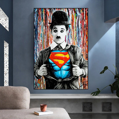 Charlie as Super Man Canvas Wall Art-ChandeliersDecor