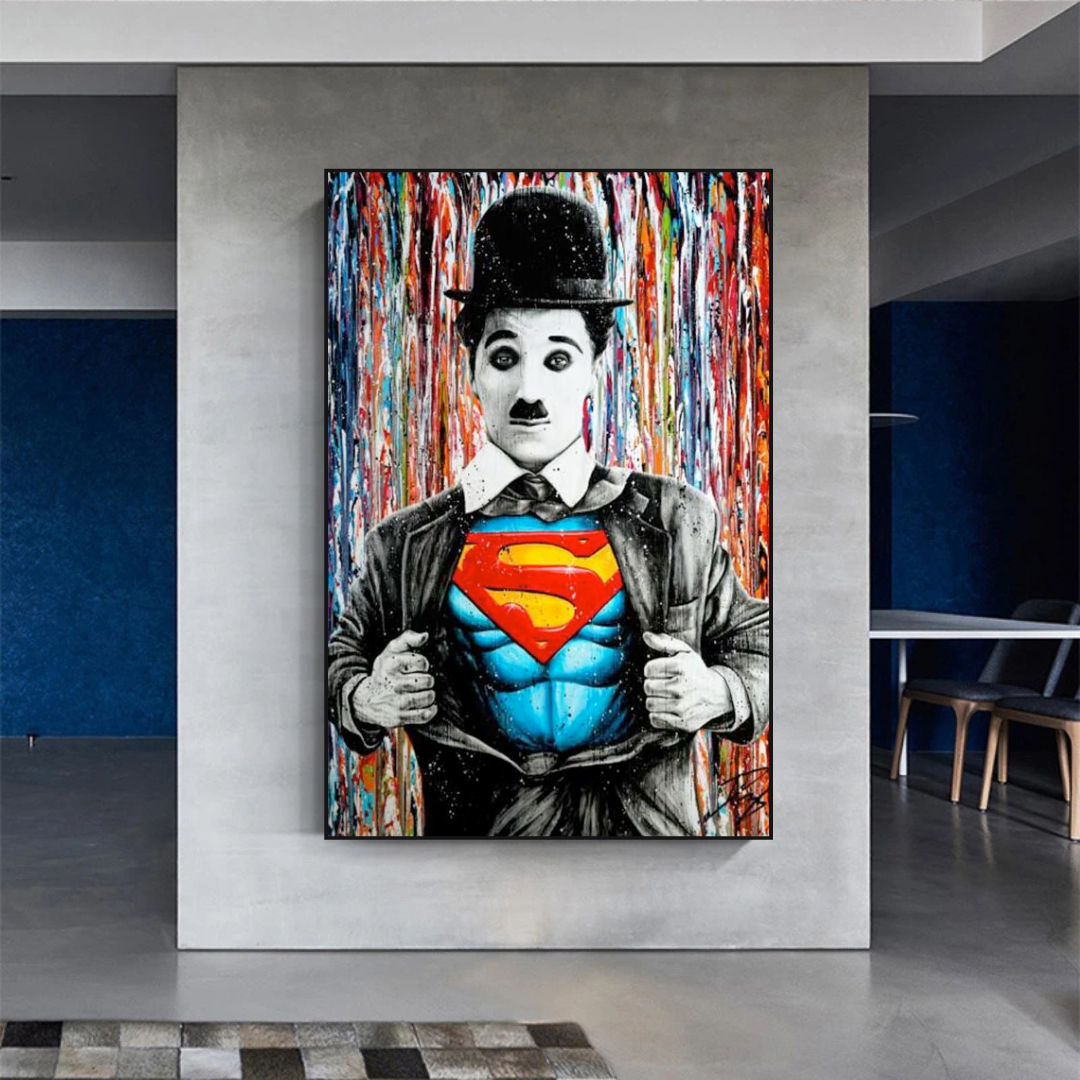 Charlie as Super Man Canvas Wall Art-ChandeliersDecor