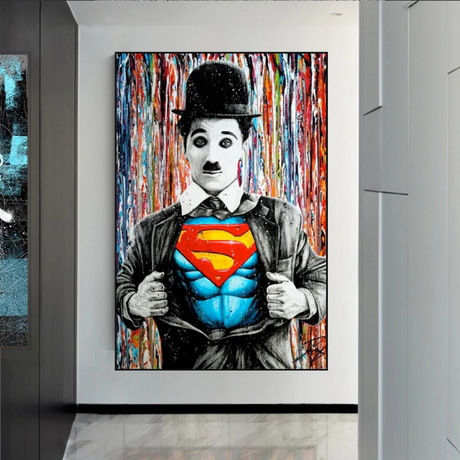 Charlie as Super Man Canvas Wall Art-ChandeliersDecor