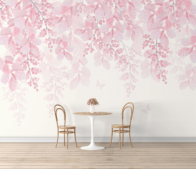 Cherry Tree: Pink Flowers Mural Wallpaper-ChandeliersDecor.com