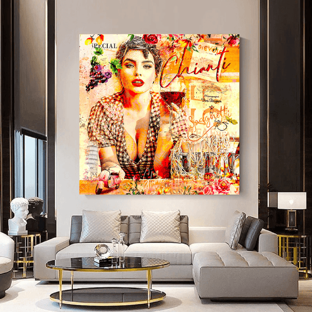 Chianti Dievole Girl With Wine Canvas Wall Art