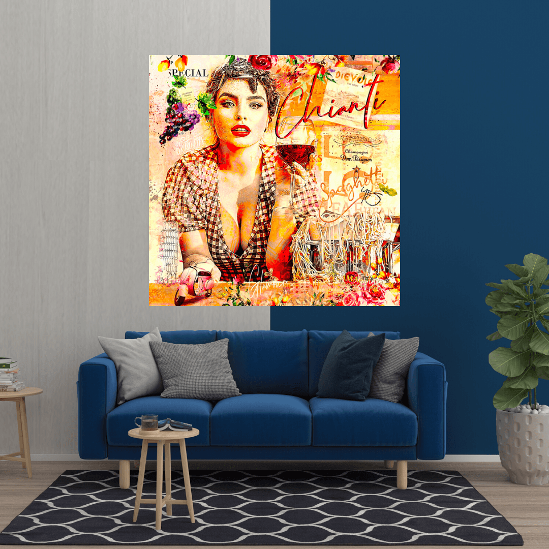 Chianti Dievole Girl With Wine Canvas Wall Art-ChandeliersDecor