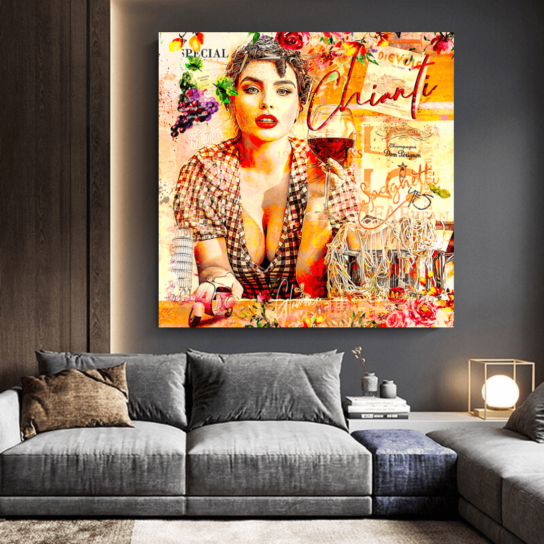 Chianti Dievole Girl With Wine Canvas Wall Art-ChandeliersDecor