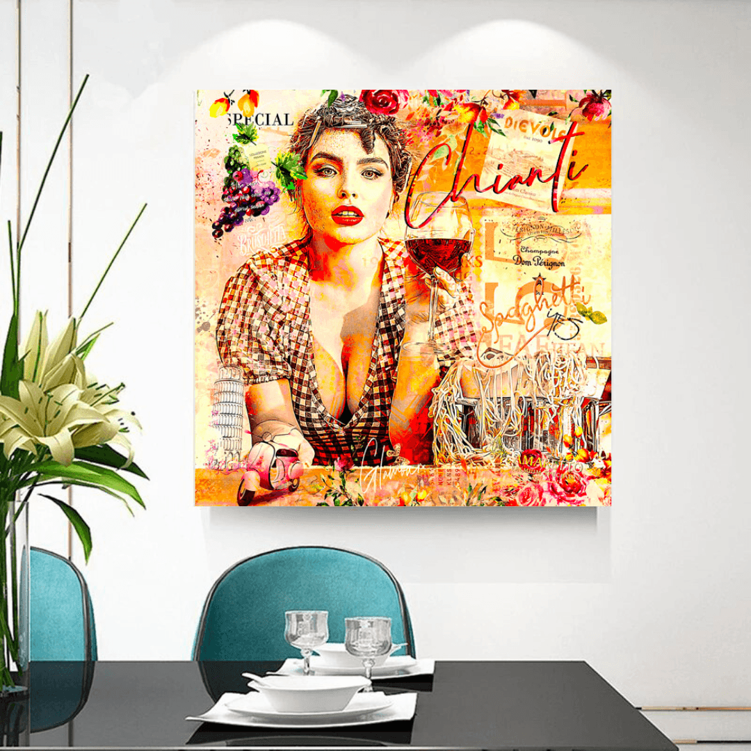 Chianti Dievole Girl With Wine Canvas Wall Art-ChandeliersDecor