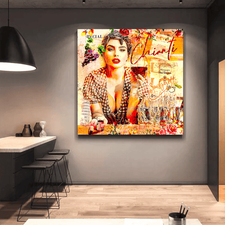 Chianti Dievole Girl With Wine Canvas Wall Art-ChandeliersDecor