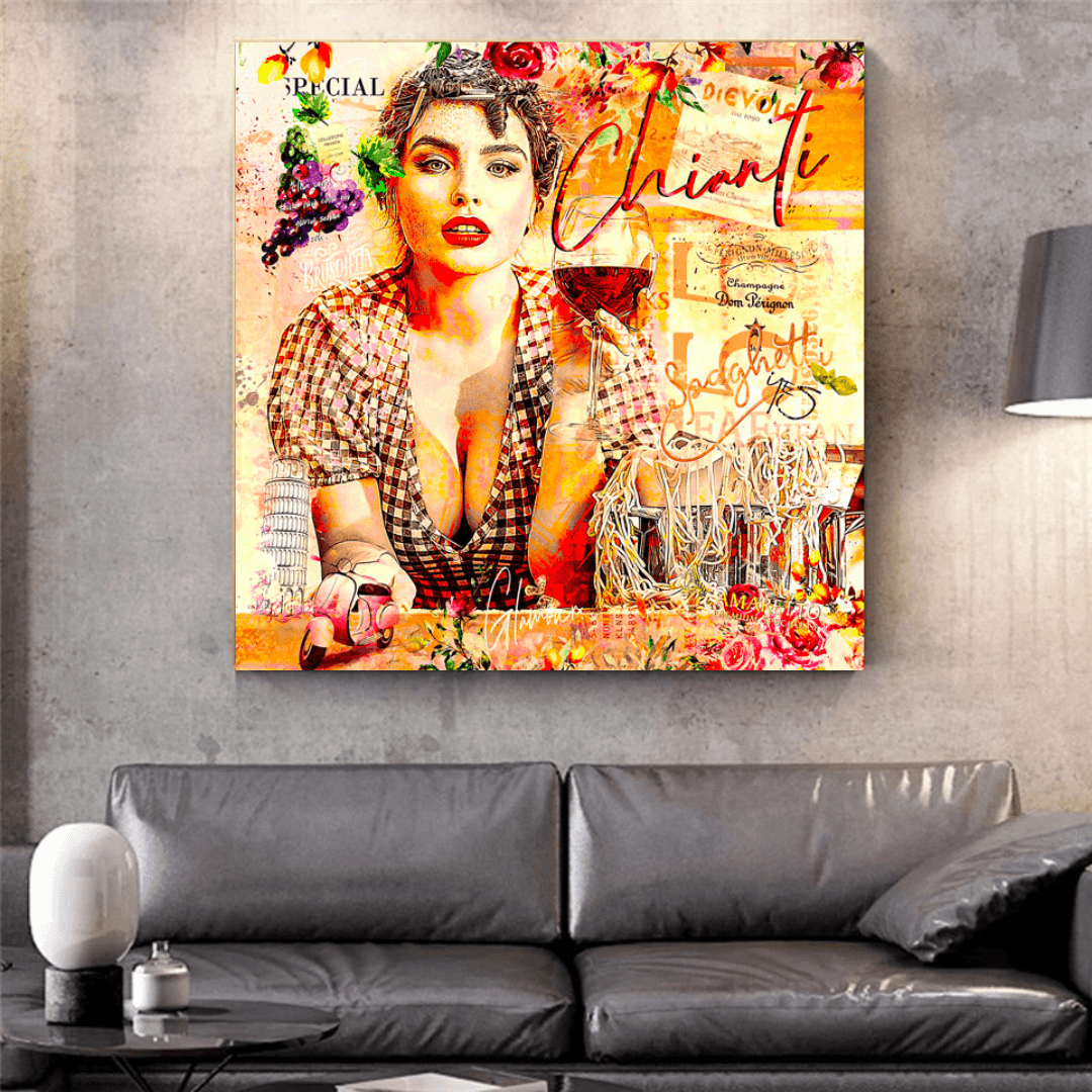 Chianti Dievole Girl With Wine Canvas Wall Art-ChandeliersDecor