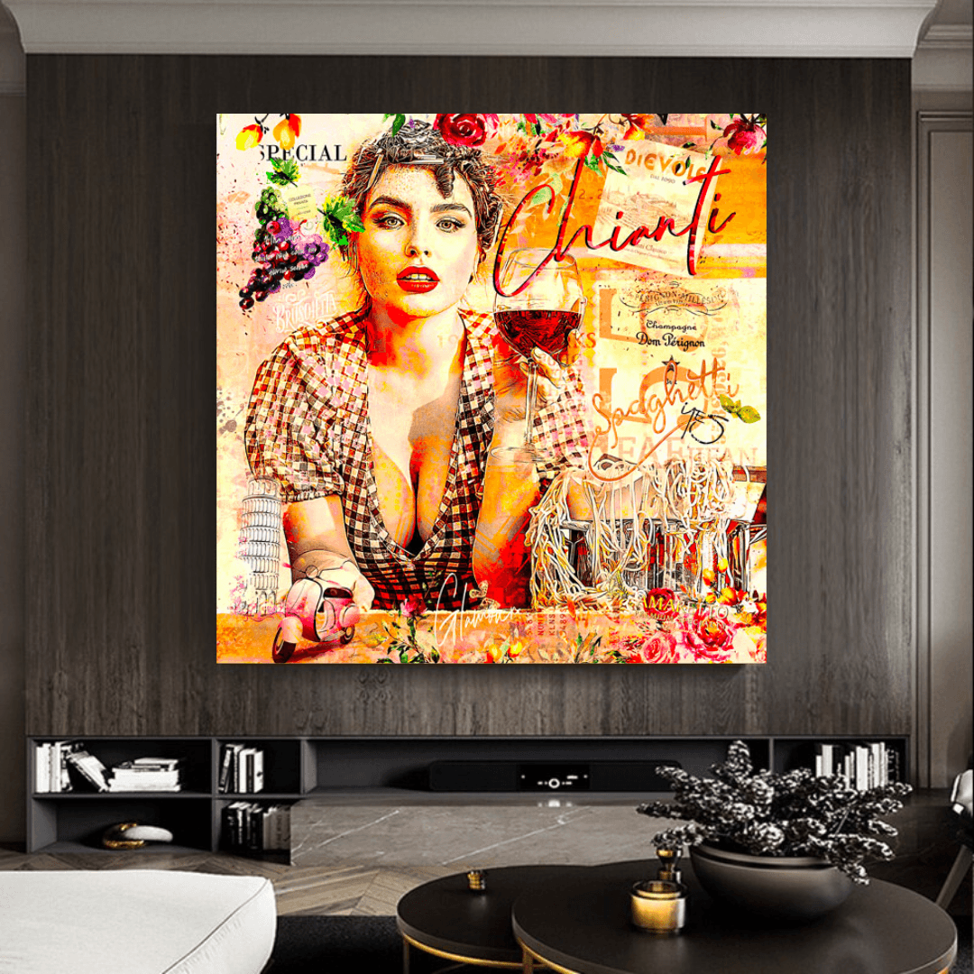 Chianti Dievole Girl With Wine Canvas Wall Art-ChandeliersDecor