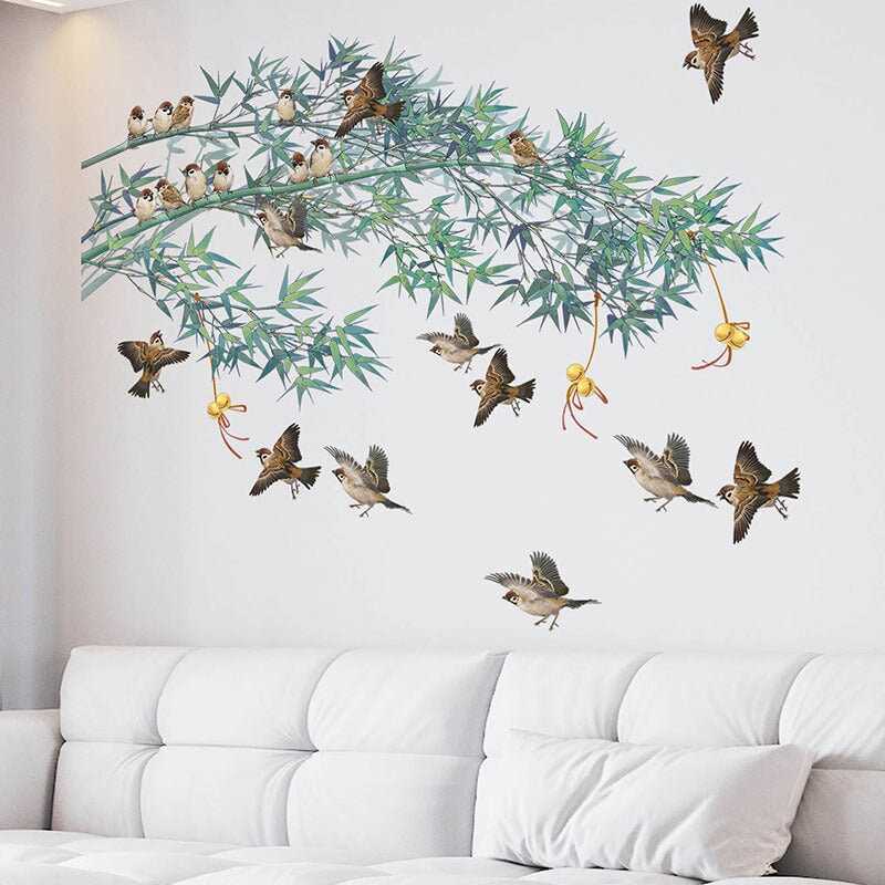 Chinese Painting Bamboo Birds Wall Stickers for Living room | Chinese Painting Wall Decal