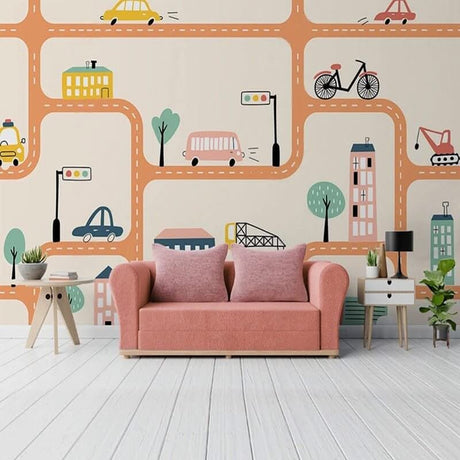City Roads Car Tracks Nursery Wallpaper-ChandeliersDecor.com