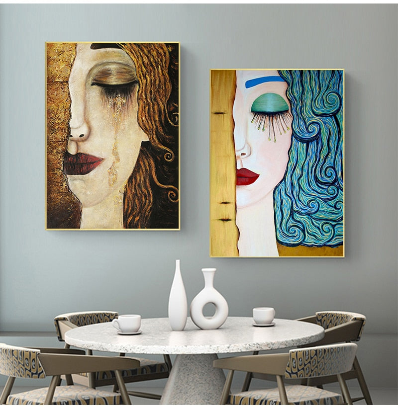 Classic Artist Gustav Klimt Kiss Tear Canvas Wall Art-ChandeliersDecor