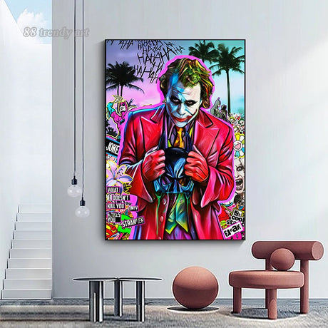 Classic Movie Character Joker Canvas Wall Art-ChandeliersDecor