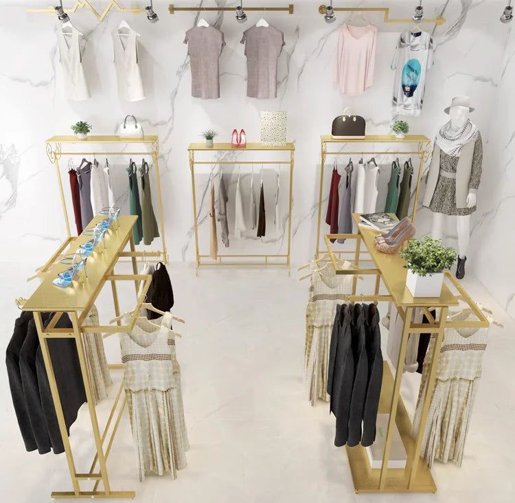 Clothing Display Floor Mounted Double Shelfs-GraffitiWallArt