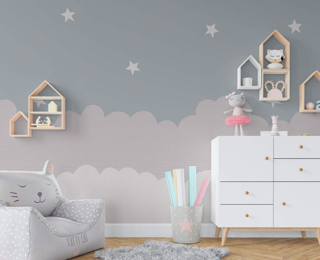 Clouds and Stars - Kids Nursery Wallpaper Mural-ChandeliersDecor.com