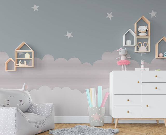 Clouds and Stars - Kids Nursery Wallpaper Mural-ChandeliersDecor