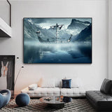 Cold North Sea Viking Long Ship Canvas Wall Art-ChandeliersDecor