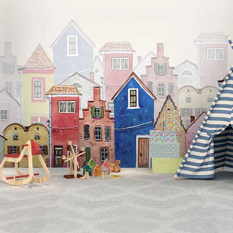 Colorful Houses Theme Wallpaper - Nursery Wallpaper-ChandeliersDecor