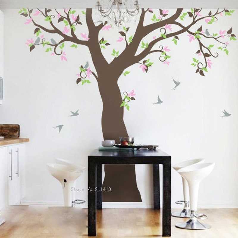 Beautiful Tree Wall Stickers | Home Decoration Living Room Colorful Large Nature Vinyl Decal with Swallows
