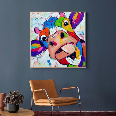 Colourful Cow Head Canvas Wall Art-ChandeliersDecor