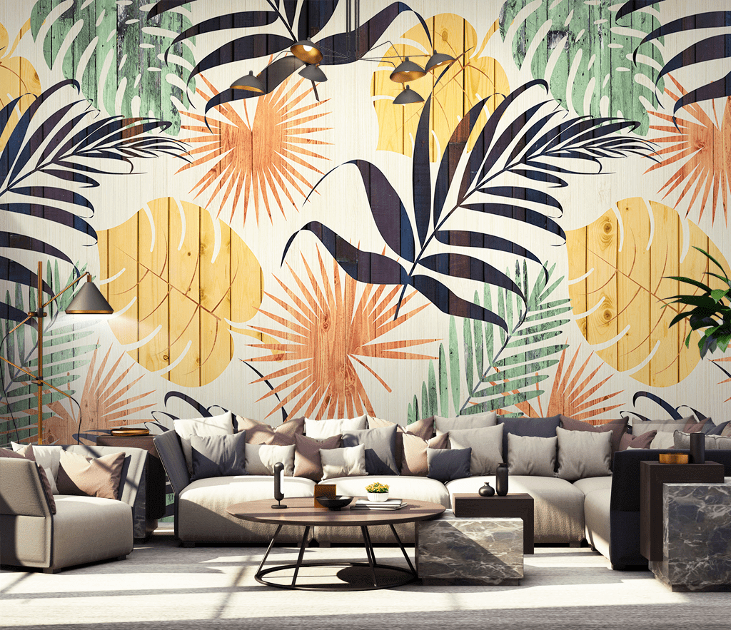 Colourful Leaf Wallpaper Murals - Vibrant Wall Decor Options-ChandeliersDecor.com