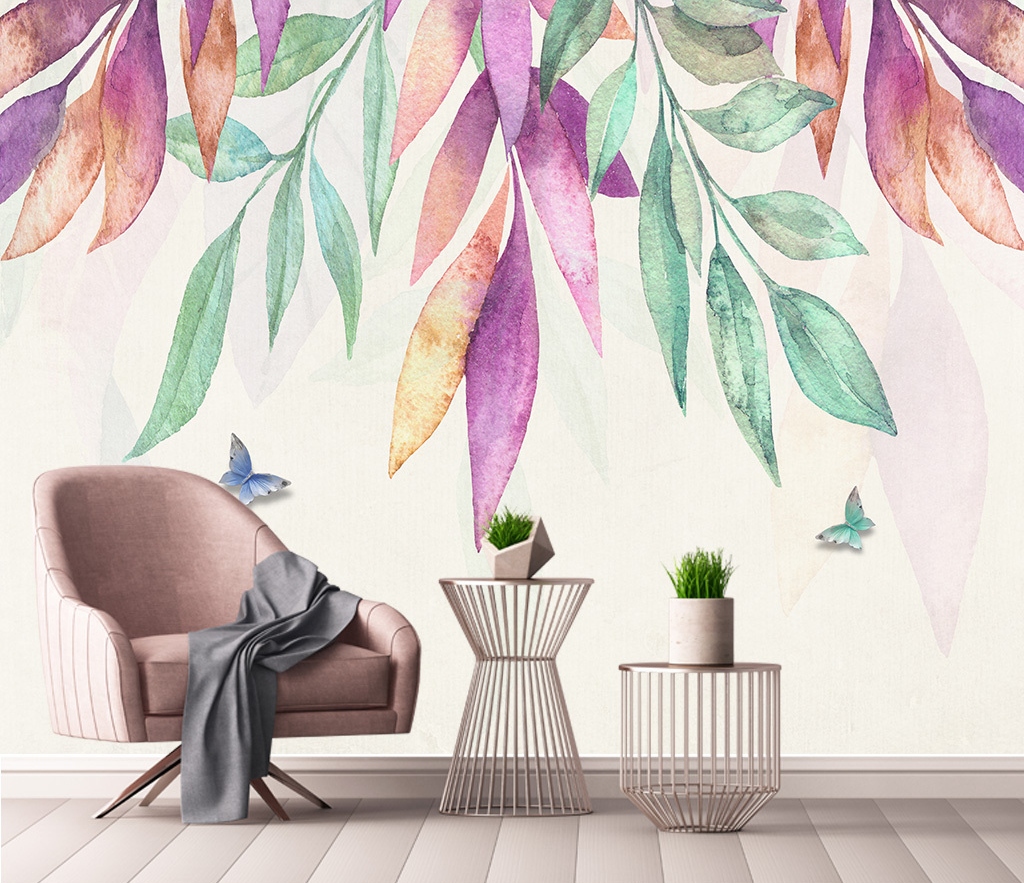 Colourful Leafs Fallen - Tropical Wallpaper Mural-ChandeliersDecor