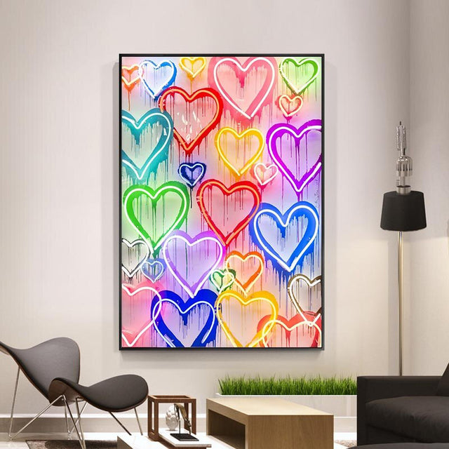 Colourful Love Hearts Canvas Wall Art