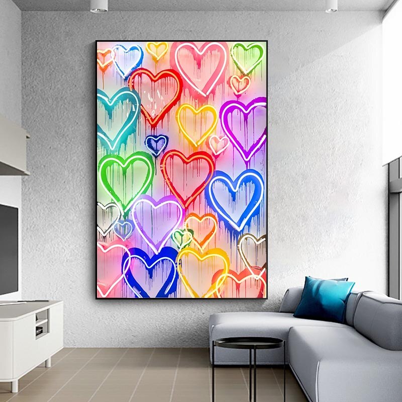 Colourful Love Hearts Canvas Wall Art-ChandeliersDecor