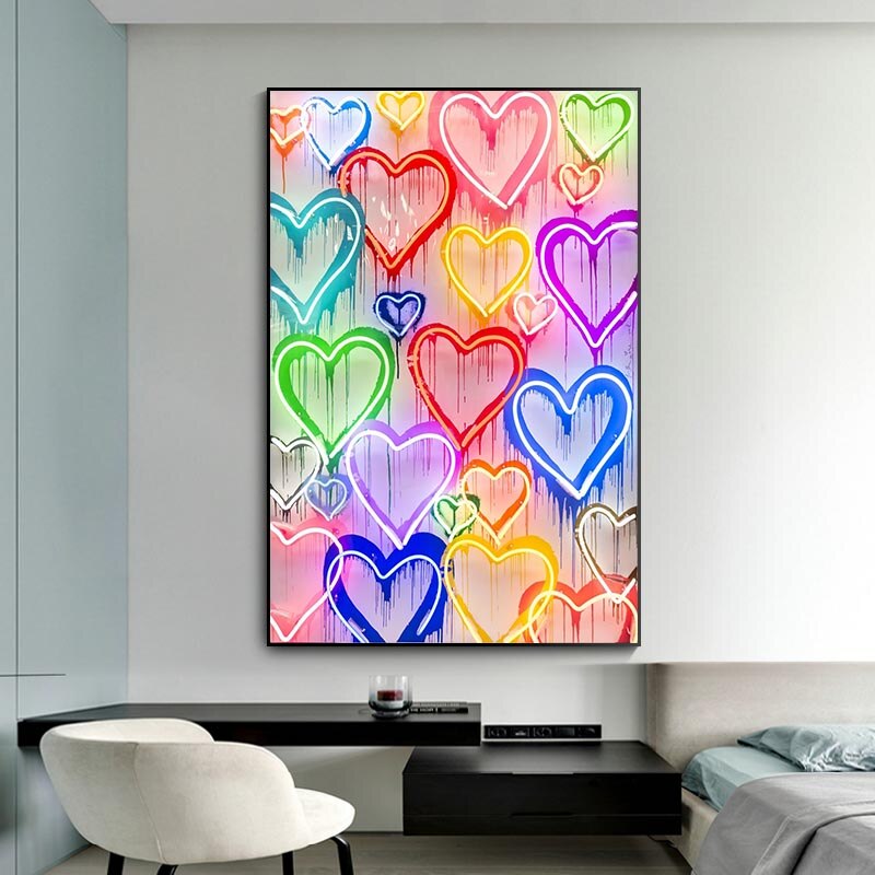 Colourful Love Hearts Canvas Wall Art-ChandeliersDecor