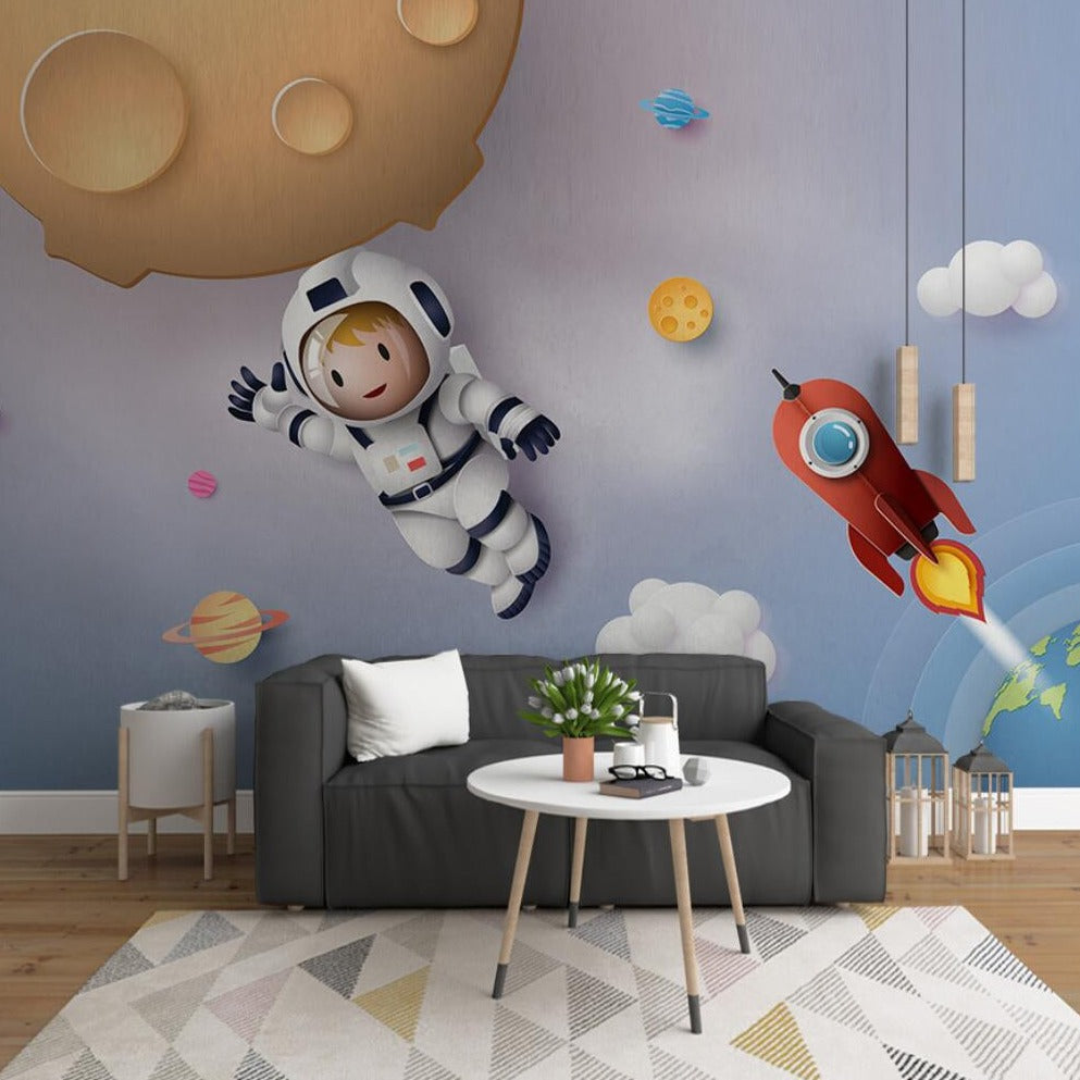 Cosmic Adventures Astronaut in space Wallpaper-ChandeliersDecor