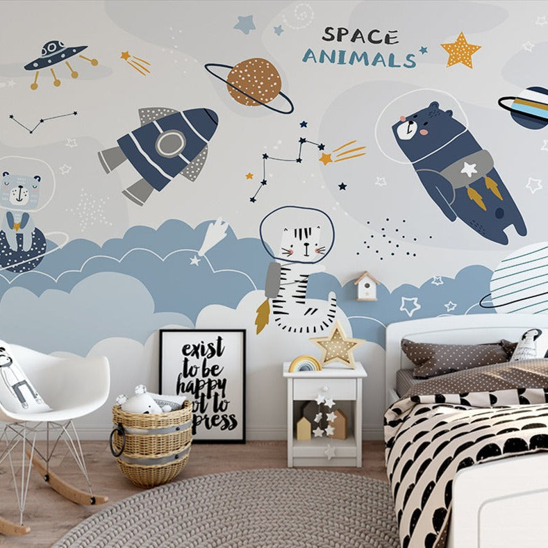 Cosmic Space Rocket Adventures Wallpaper-ChandeliersDecor