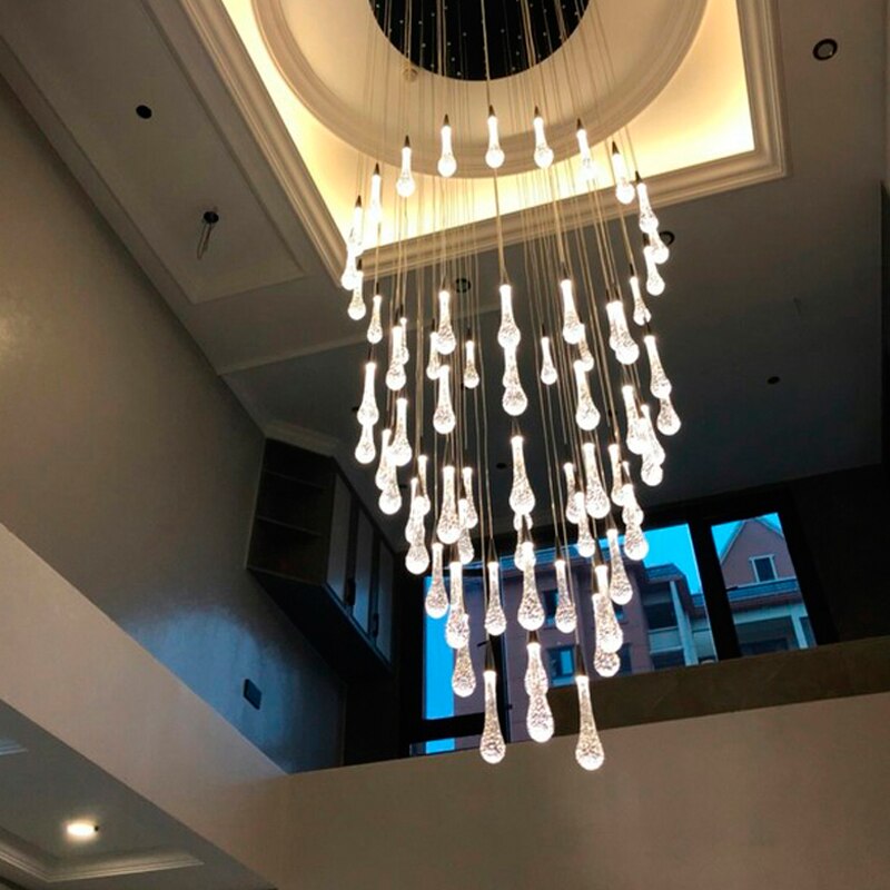 Crystal Drops Staircase Chandelier: Elegant Lighting-ChandeliersDecor