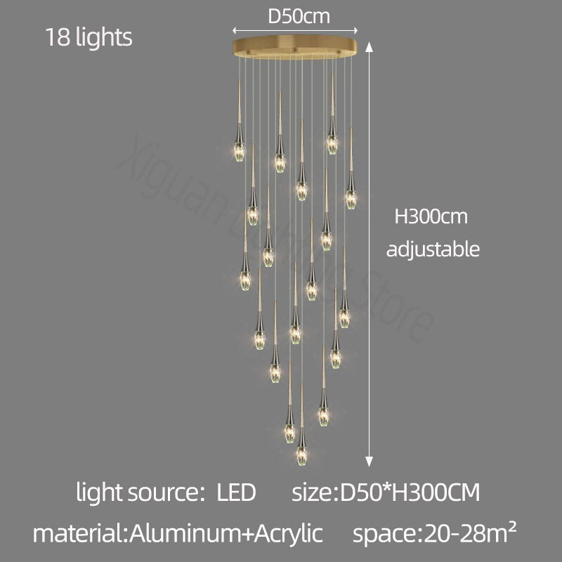 Crystal Drops Staircase Chandelier - Exquisite Home Lighting-ChandeliersDecor