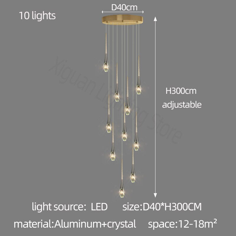 Crystal Drops Staircase Chandelier - Exquisite Home Lighting-ChandeliersDecor